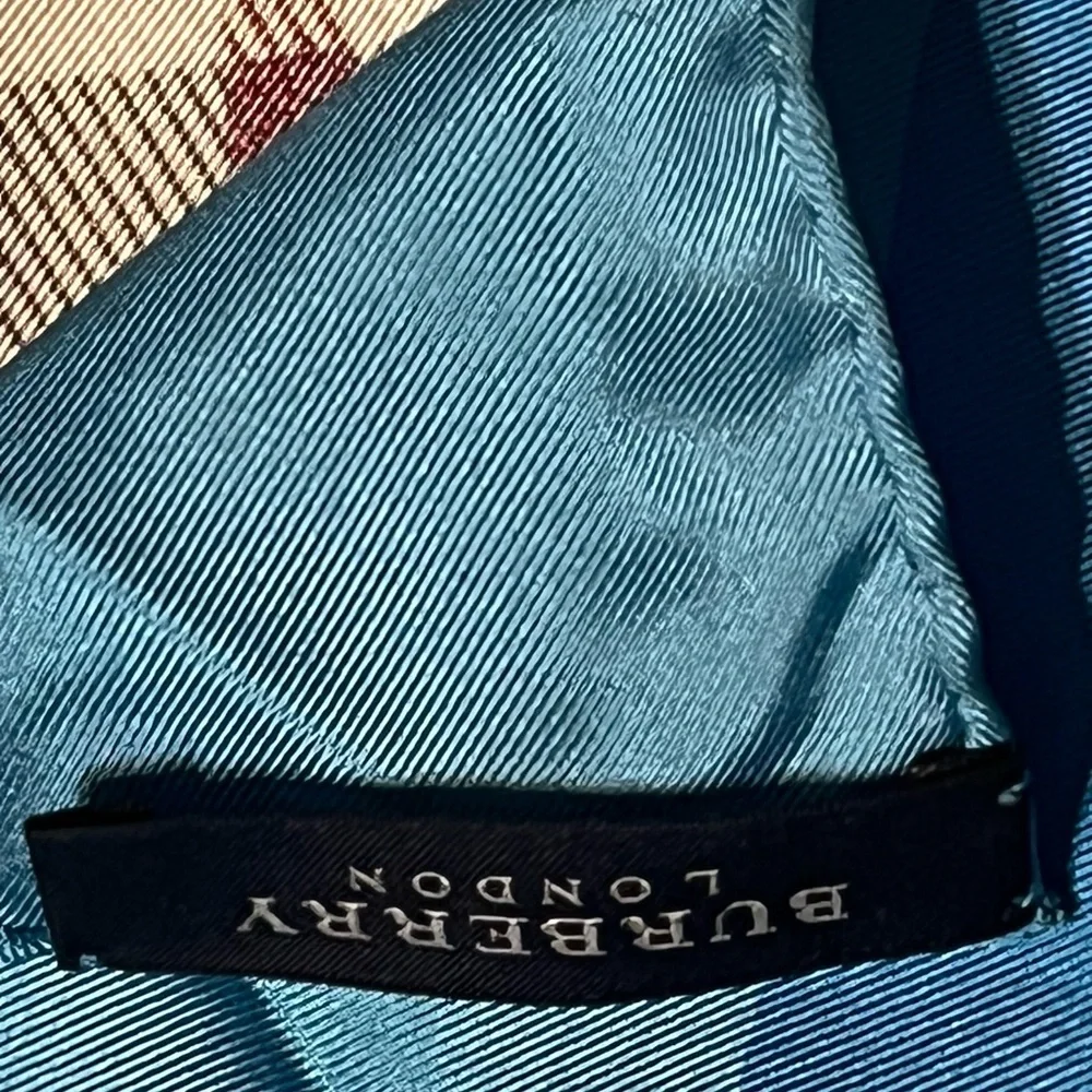 Burberry Teal and Beige Checkered Silk Scarf